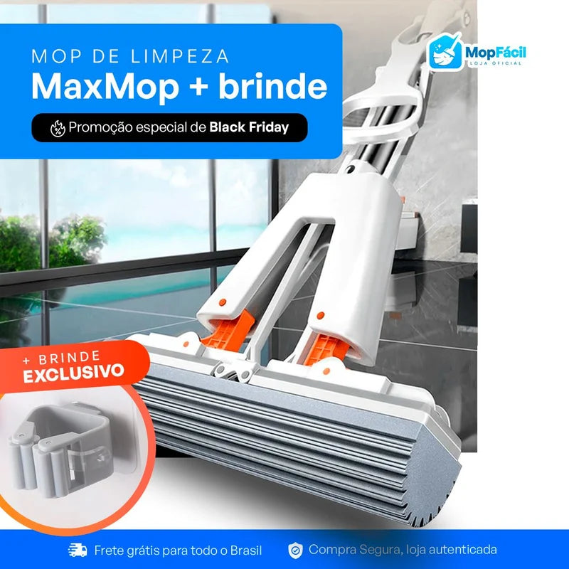 Esfregão Dobrável MaxMop©: Limpeza Fácil e Rápida! (Com Balde Incluso)