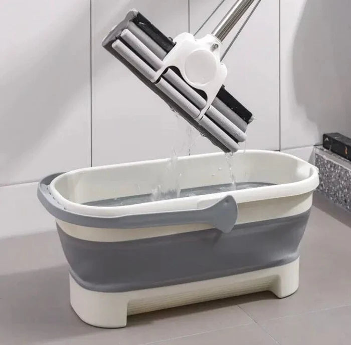 Esfregão Dobrável MaxMop©: Limpeza Fácil e Rápida! (Com Balde Incluso)